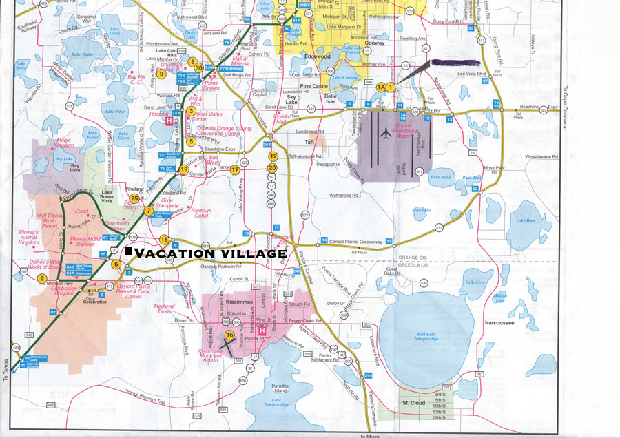 Orlando, Florida, Vacation Village Resorts Map - 