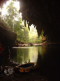 Candelaria Cave - Nacimiento - Boat at Entrance to Cave - Maya Expeditions